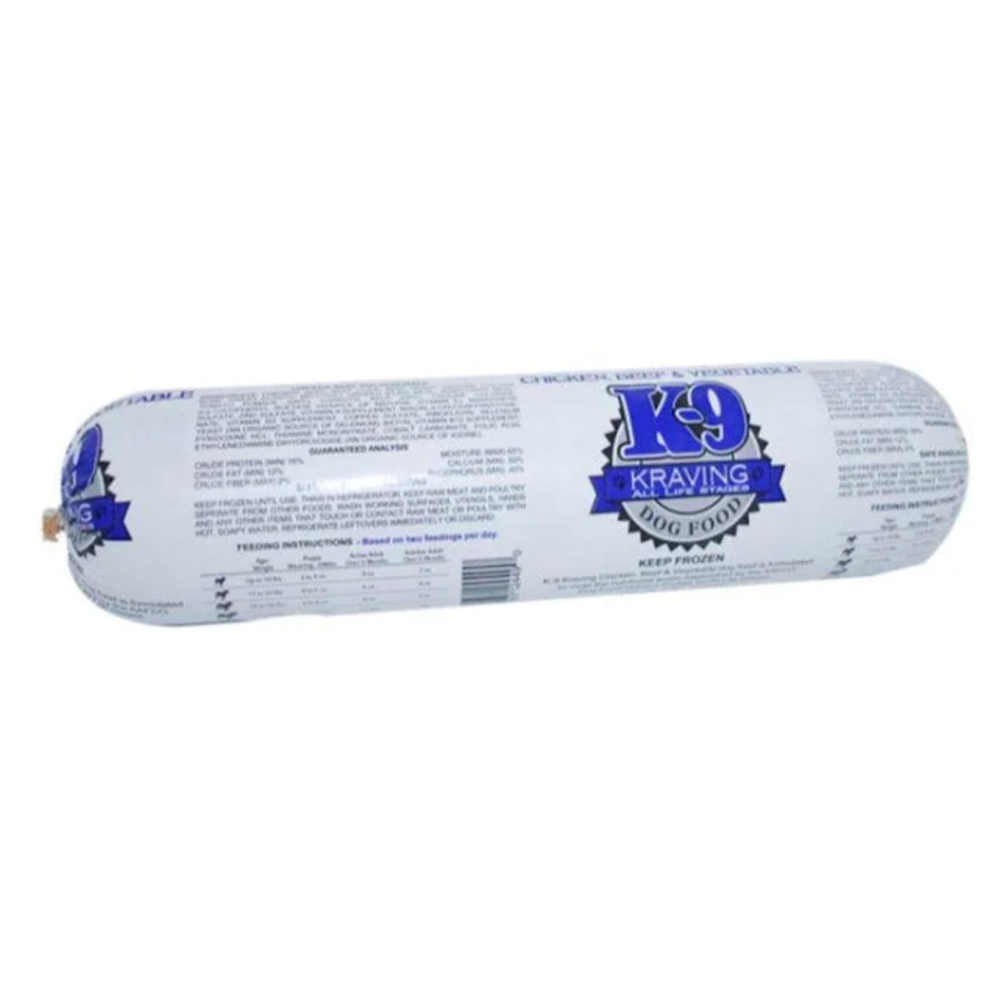 K-9 Kraving Chicken Beef Vegetable Chub 2lb *For Local Pick Up Only