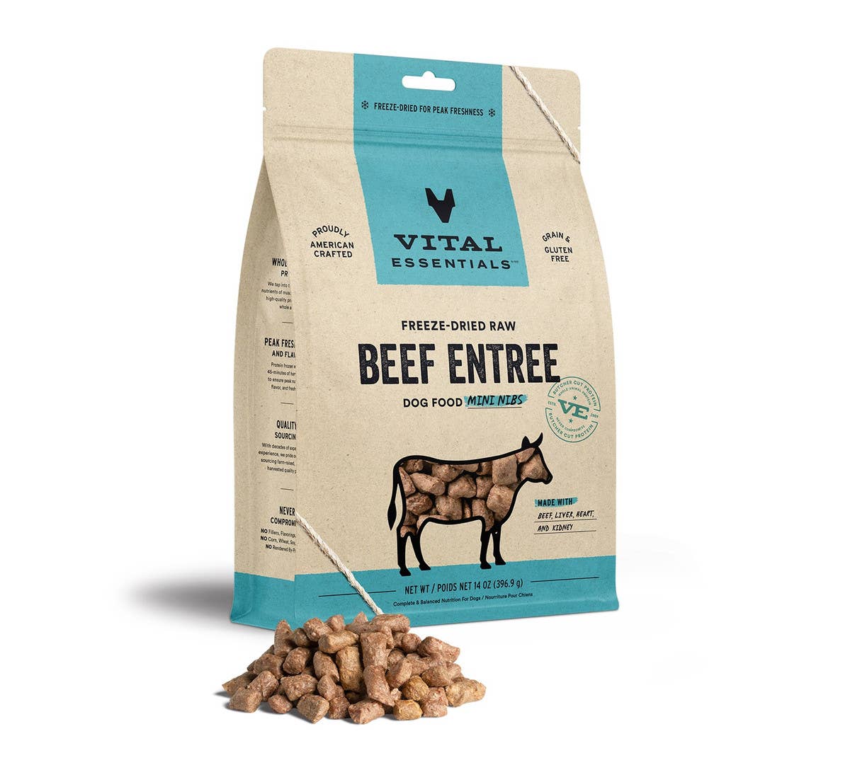 Vital Essentials Raw Beef FD Dog Food Nibs 14 oz