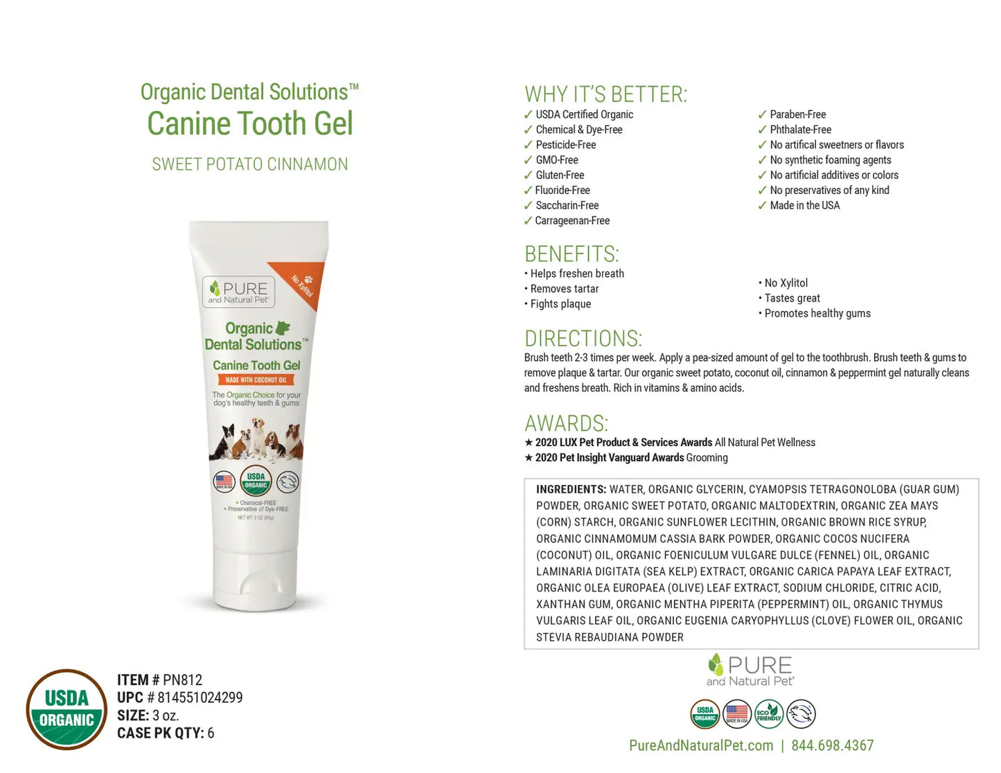 Pure and Natural Pet Organic Dental Solutions Canine Tooth Gel
