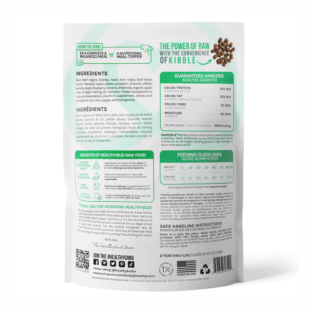 Healthybud Freeze-Dried Beef Meal Bite Dog Food 14oz