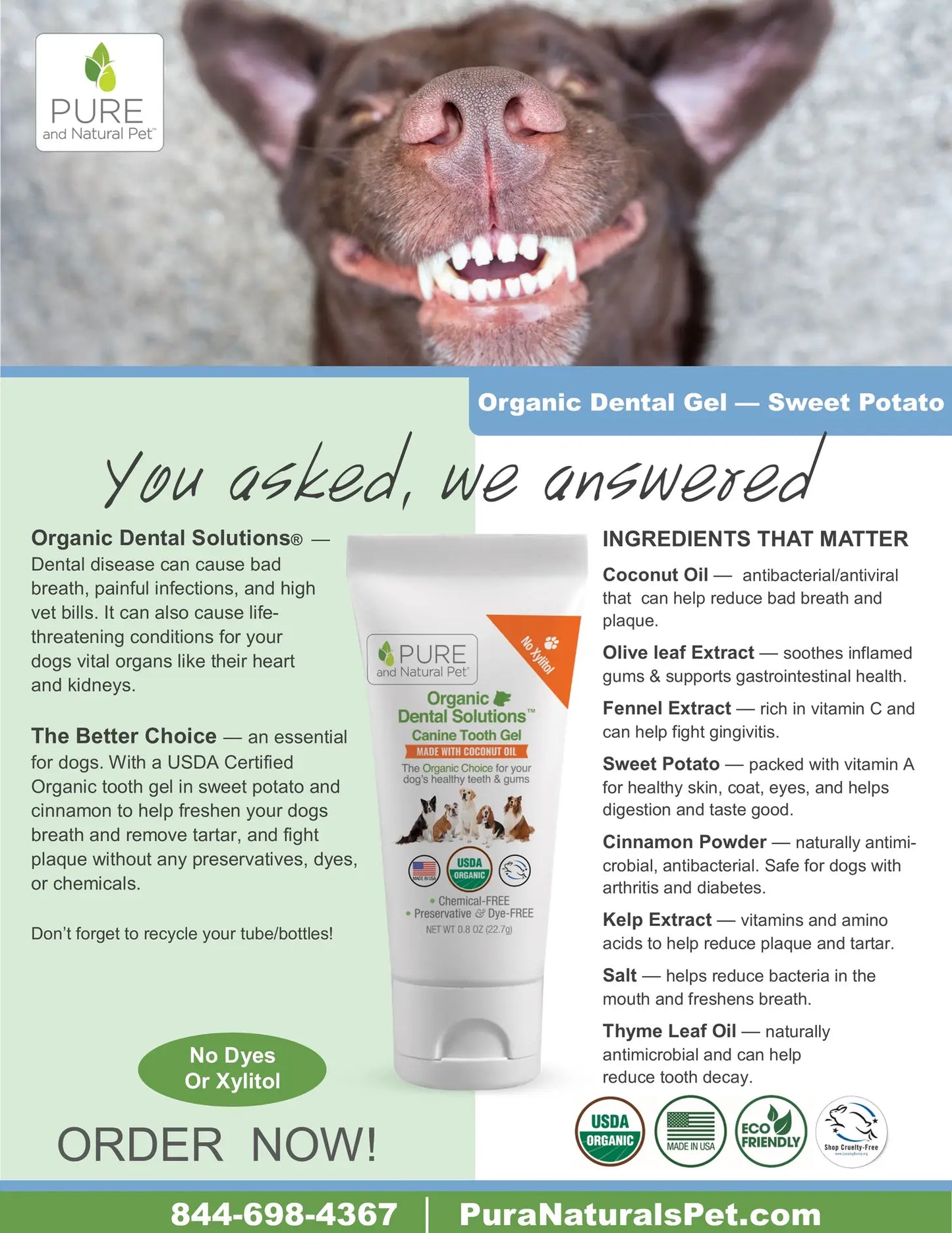 Pure and Natural Pet Organic Dental Solutions Canine Tooth Gel