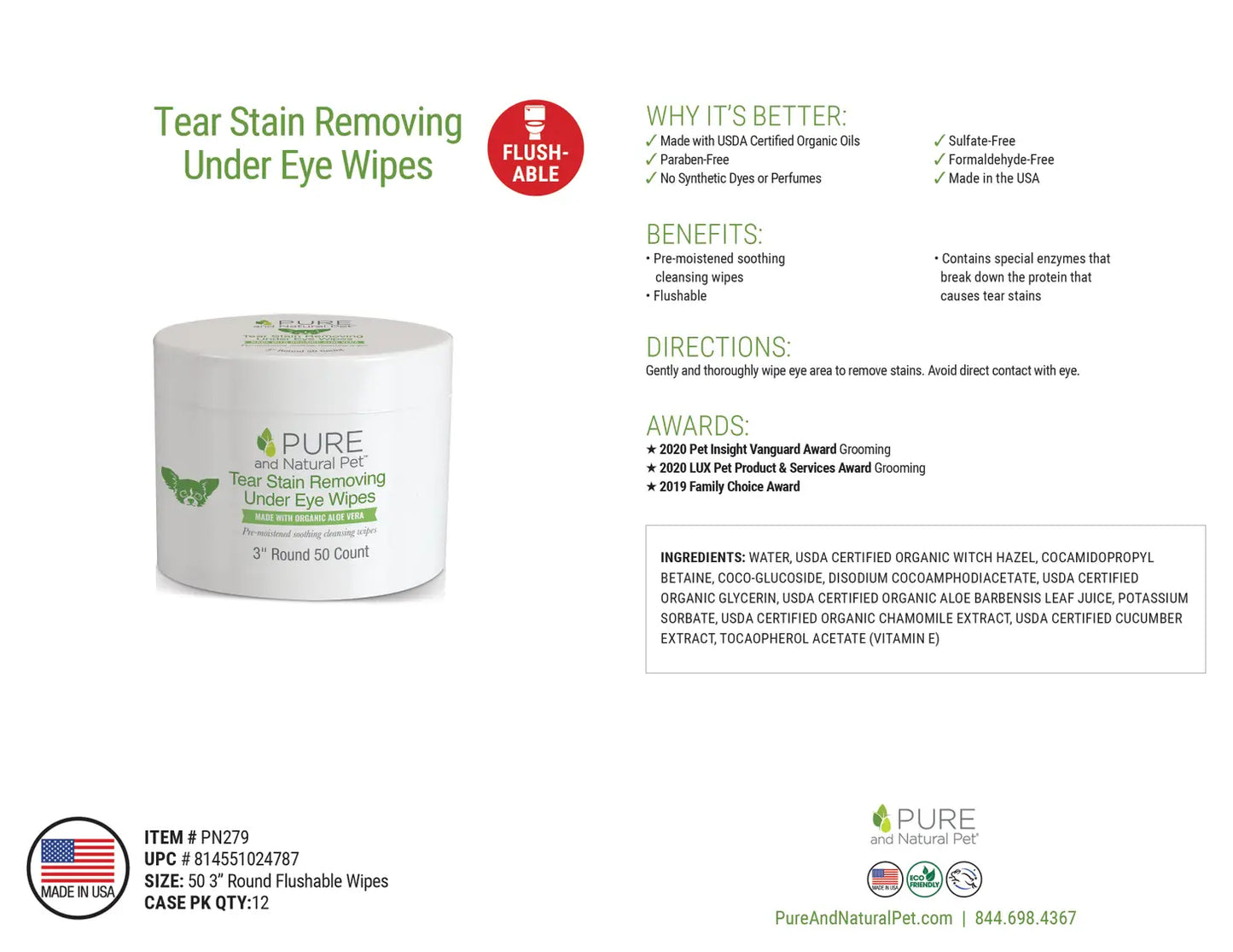 Pure and Natural Pet Tear Stain Removing Under Eye Wipes