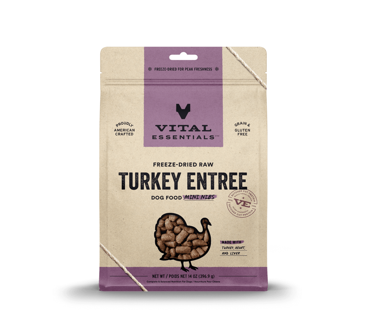 Vital Essentials Raw Turkey FD Dog Food Mini Nibs 14 oz